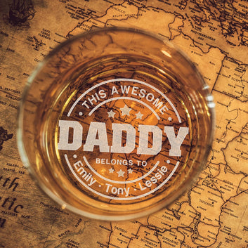 Personalized Father's Day Whiskey Glass- Custom Kids Name on Rock Glass for Dad