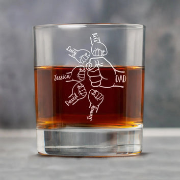 Personalized Father's Day Whiskey Glass Gifts - Custom Kids Name on Rock Glass - Gift for Dad or Grandpa