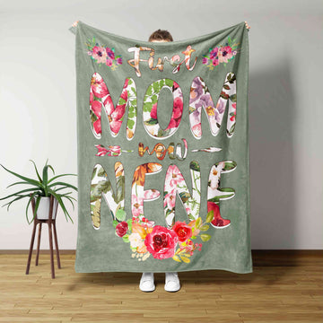 First Mom Blanket, Now Grandma Blanket, Flower Blanket, Family Blanket, Custom Name Blanket, Gift Blanket