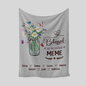 Blessed To Be Called Grandma Blanket, Flower Blanket, Butterfly Blanket, Family Blanket, Custom Name Blanket