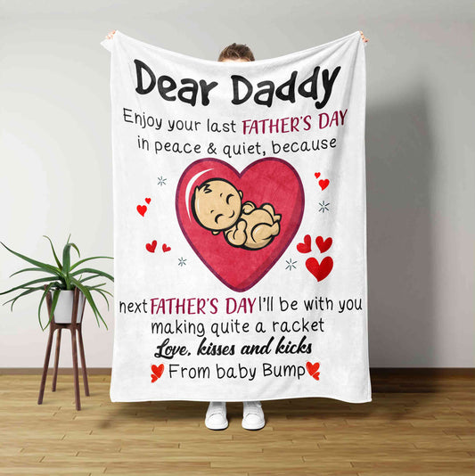 Dear Daddy Blanket, Happy Father's Day Blanket, Heart Blanket, Family Blanket, Custom Name Blanket, Best Gift Blanket For Father