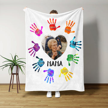 Grandma Blanket, Heart Blanket, Hand Blanket, Family blanket, Custom Image Blanket, Custom Name Blanket