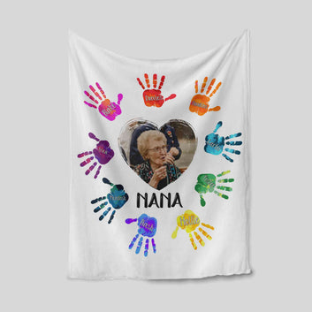 Grandma Blanket, Heart Blanket, Hand Blanket, Family blanket, Custom Image Blanket, Custom Name Blanket