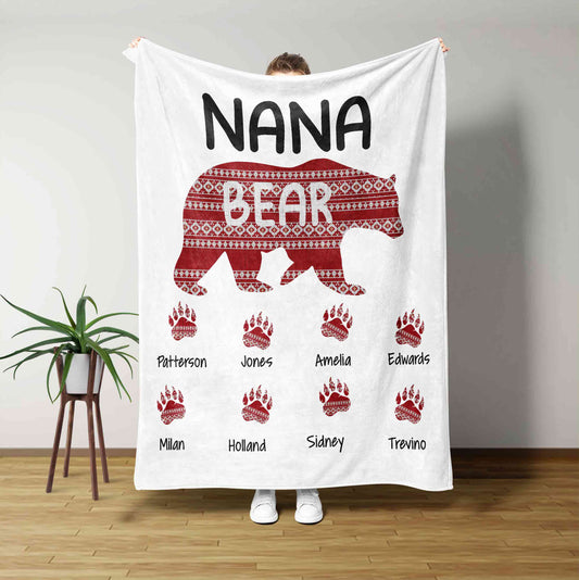 Grandma Blanket, Bear Blanket, Animal Blanket, Family Blanket, Custom Name Blanket, Best Gift Blanket For Grandma