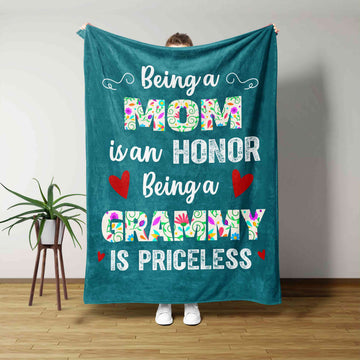 Being A Mom Is An Honor Blanket, Being A Grandma Is Priceless Blanket, Family Blanket, Custom Name Blanket