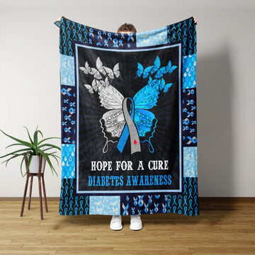 Hope For A Cure Diabetes Awareness Blanket, Butterfly Blanket, Cancer Blanket, Gift Blanket For Cancer