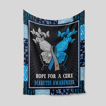 Hope For A Cure Diabetes Awareness Blanket, Butterfly Blanket, Cancer Blanket, Gift Blanket For Cancer