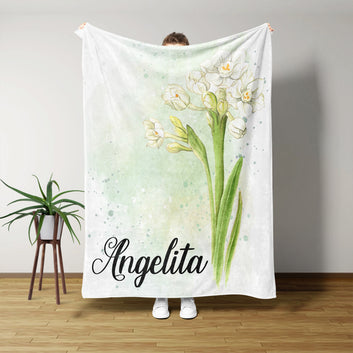 Personalized Name Blanket, Birth Flower with Name Blanket, Month Flower Blanket Design, Birthday Gift for Girlfriend, Gift for Mom