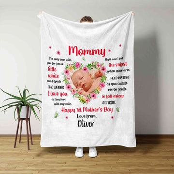 First Mother's Day Blanket, New Mom Gift Blanket, 1st Mother's Day Blanket, Personalized Photo Of Baby Blanket, New Baby Photo, Custom Name Blanket