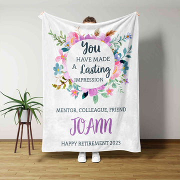 You Have Made a Lasting Impression Blanket, Retirement Blanket, Retired Gifts for Colleague, Retirement Gifts for Women, Custom Name Blanket