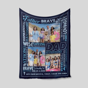 Father's Day Blanket, Superhero Blanket, Best Gift Blanket For Father, Custom Photo Blanket, Custom Name Blanket