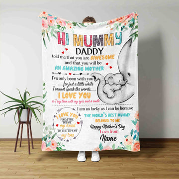 Happy Mother's Day Blanket, Mother Blanket, Elephant Blanket, Best Gift Blanket For Mother, Custom Name Blanket