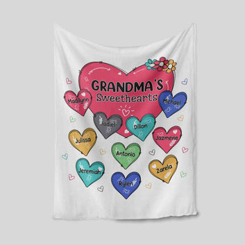 Personalized Grandma's Sweethearts Blanket, Grandma Blanket, Heart Blanket, Family Blanket, Custom Name Blanket, Best Gift Blanket For Grandma