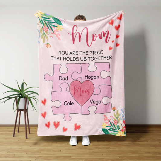 Personalized Name Puzzle Blanket, Mother Blanket, Mom Blanket, Family Blanket, Mother's Day Gift, Gift From Daughter Or Son Blanket