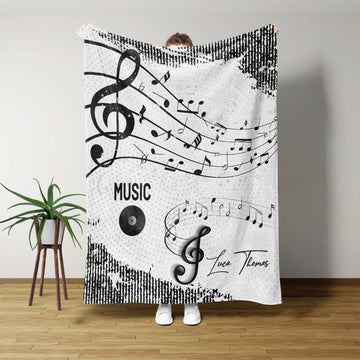 Custom Music Blanket With Name, Sheet Music On Blanket, Music Lover Blanket, Music Gift Blanket, Music Notes Blanket, Best Gift Blanket For Music Lover
