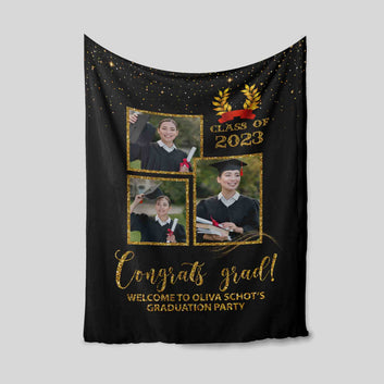 Congrats Grad Blanket, Congratulations For Graduation Blanket, Welcome To Graduation Party Blanket, Custom Name Blanket, Custom Image Blanket, Best Gift Blanket For Graduate