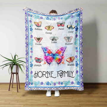 Personalized Family Blanket, Butterfly Name Blanket, Butterfly Blanket, Flower Blanket, Family Blanket, Custom Name Blanket, Blanket For Family, Gift For Family