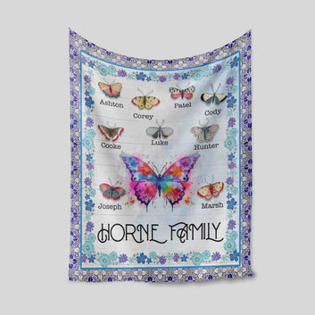 Personalized Family Blanket, Butterfly Name Blanket, Butterfly Blanket, Flower Blanket, Family Blanket, Custom Name Blanket, Blanket For Family, Gift For Family