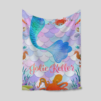Personalized Name Blanket, Sea Life Blanket, Marine Life Blanket, Baby Blanket, Ocean Theme Baby Blanket, Sea Creature Blanket, Blanket For Girls, Sea Life Lover Gift