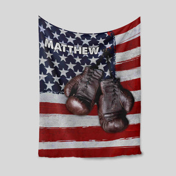 Personalized Boxing Blanket, Boxing Blanket, Boxing Gift, Boxing Lover Gift, American Flag Blanket, Custom Name Blanket, Sport Blanket, Boxing Gift For Men