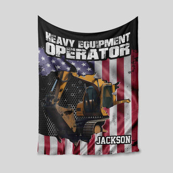 Heavy Equipment Operator Blanket, US Flag Blanket, Heavy Equipment Operator Blanket, Custom Name Blanket, Gift For Him