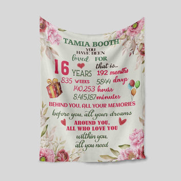 You Have Been Loved For 16 Years Blanket, 16th Birthday Blanket, 16th Birthday Gifts, Custom Name Blanket, Sweet 16 Gifts For Girls, Happy 16th Birthday Gift Blanket