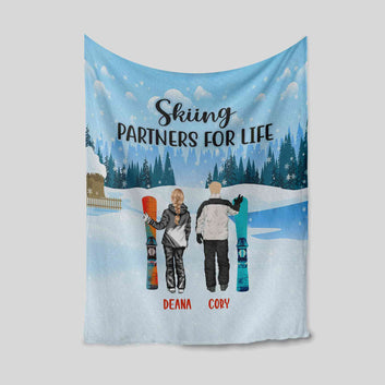 Skiing Partners For Life Blanket, Skiing Couple Blanket, Ski Blanket, Snowboarding Blanket, Custom Name Blanket, Gift For Skiers, Gift For Couple, Skiing Gift