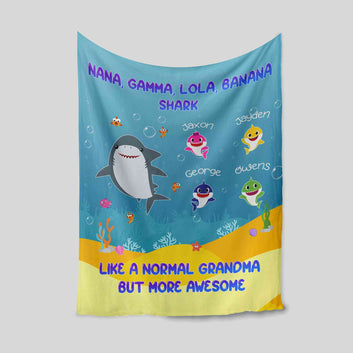 Like A Normal Grandma But More Awesome Blanket, Shark Blanket, Grandma Blanket, Shark Grandma Blanket, Custom Name Blanket, Family Blanket, Shark Grandmother Gifts