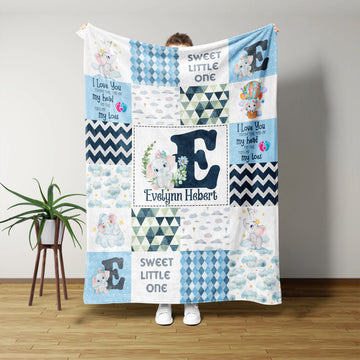 Personalized Baby Name Blanket, Baby Blanket, Elephant Blanket, Name Initial Blanket, Baby Blanket With Name, Baby Shower Gift, Baby Gift, Blanket For Baby