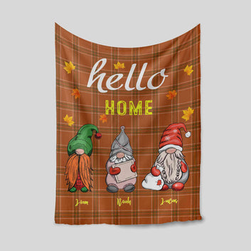 Hello Home Blanket, Gnomes Blanket, Christmas Gnome Blanket, Holiday Gnome Blanket, Fall Gnome Blanket, Custom Name Blanket, Gnome Home Decor