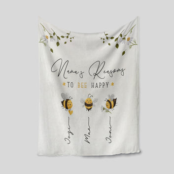 Grandma Blanket, Nana's Reasons To Bee Happy Blanket, Mom Blanket, Bee Blanket, Family Blanket, Custom Name Blanket, Mother's Day Gift