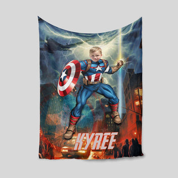 Personalized Kids Blanket, Kids Superhero Blanket, Superhero Blanket, Captain America Blanket, Superhero Blanket For Kids, Custom Baby Shower Gift, Custom Face Blanket