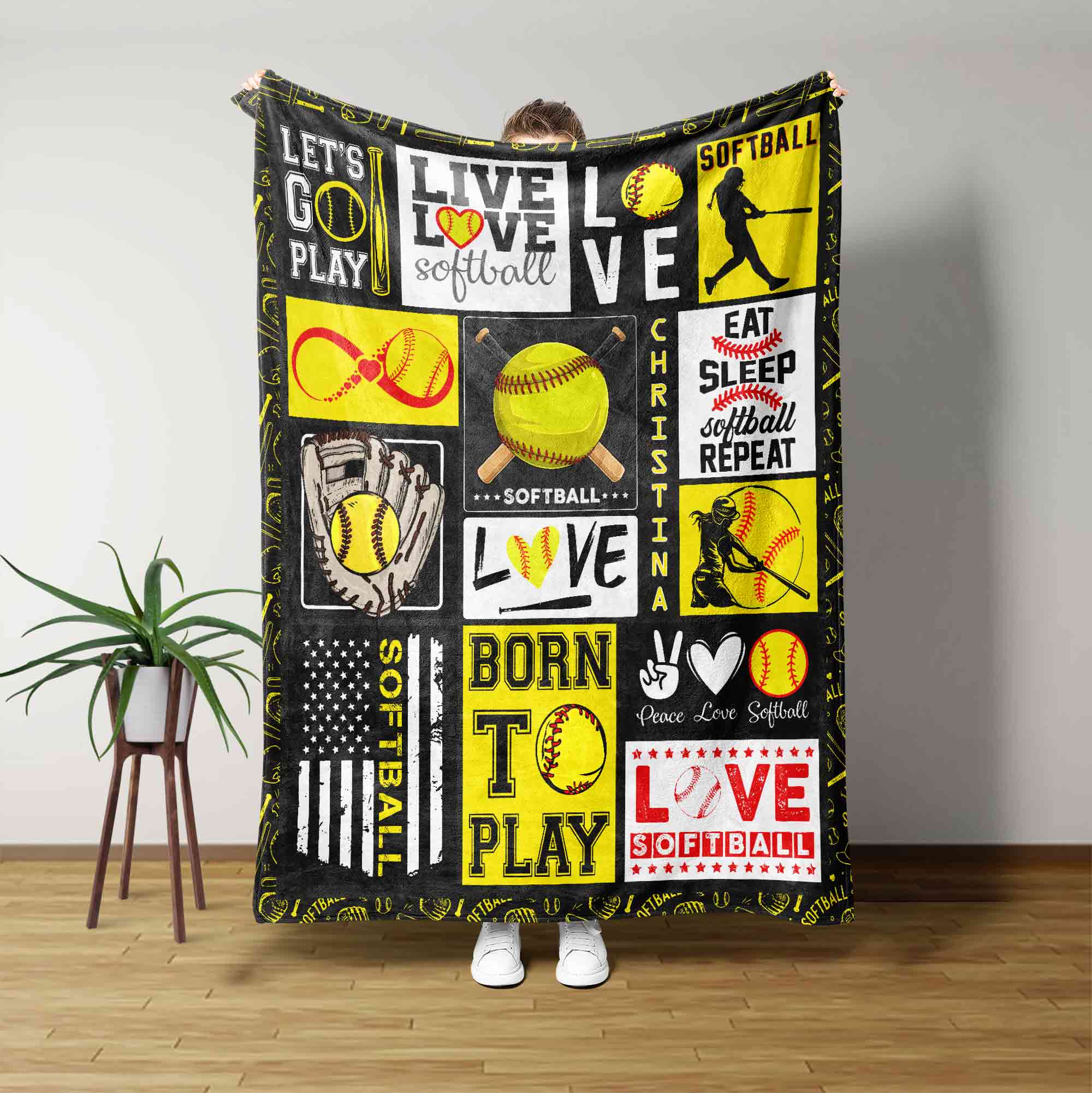 Personalized Softball Blanket Baseball Blanket Softball Blanket Bas