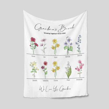 Grandma's Flower Garden Blanket, Birth Month Flower Blanket, Mother's Day Gift, Grandmother Gift, Blanket For Mom, Grandma Gifts Ideas