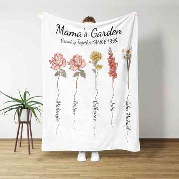 Mama's Garden Blanket, Birth Month Flower Blanket, Mother's Day Gift, Grandmother Gift, Blanket For Mom, Grandma Gifts, Gift for Mom