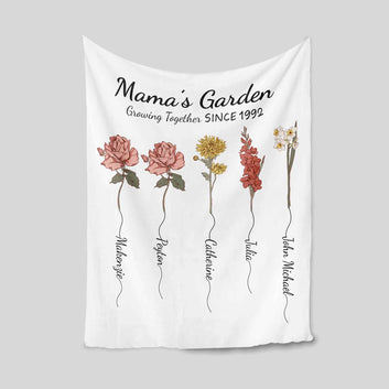 Mama's Garden Blanket, Birth Month Flower Blanket, Mother's Day Gift, Grandmother Gift, Blanket For Mom, Grandma Gifts, Gift for Mom