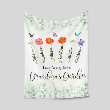 Personalized Birth Month Flower Blanket, Mom's Garden Blanket, Birth Month Flower Blanket, Mother's Day Gift, Blanket For Mom, Gift For Grandma