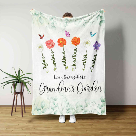 Personalized Birth Month Flower Blanket, Mom's Garden Blanket, Birth Month Flower Blanket, Mother's Day Gift, Blanket For Mom, Gift For Grandma