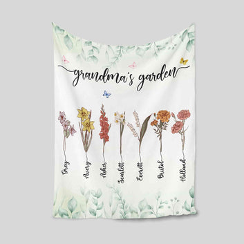 Grandma Flower Garden Blanket, Birth Month Flower Blanket, Mother's Day Gift, Grandmother Gift, Blanket For Mom, Mom Gifts, Gift for Grandma