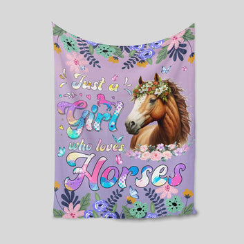 Just A Girl Who Loves Horse Blanket, Horse Blanket, Floral Horse Blanket, Loves Horses Blanket, Horse Lover Gift, Horse Blankets For Girls