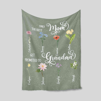 Personalized Birth Month Flowers Blanket, Custom Family Name Blanket with Flower, Mothers Day Gift, Grandma Blanket With Kids Name, Birthday Gift