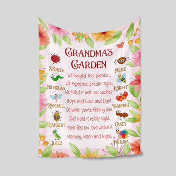 Personalized Grandma Blanket, Grandma's Garden Blanket, Insects Blanket, Family Blanket, Grandma Gift, Mothers Day Gift, Best Gift From Grandchildren