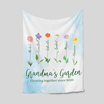 Personalized Birth Flower Blanket, Grandmas Garden Blanket, Birth Month Flower Blanket, Mother's Day Gift, Grandma Blanket With Kids Name, Gift For Grandma