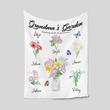 Personalized Birth Flower Blanket, Mother's Day Gift, Grandmas Garden Blanket, Birth Month Flower Blanket, Grandma's Blanket With Kids Names, Grandma Gifts Ideas