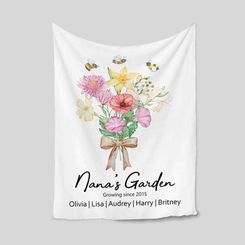 Personalized Birth Flower Blanket, Mother's Day Gift, Grandmas Garden Blanket, Birth Month Flower Blanket, Grandma's Blanket With Kids Names, Grandma Gifts Ideas