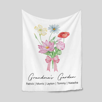 Personalized Birth Month Flower Blanket, Birth Month Flower Blanket, Grandma's Garden Blanket, Birth Flower Gift, Mothers Day Gift, Family Flower Blanket, Gift for Grandma