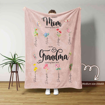 Custom Birth Month Flower First Mom Now Grandma Garden, Birth Month Flower Blanket, Grandma's Garden Blanket, Mothers Day Gift, Birth Flower Gift, Family Flower Blanket