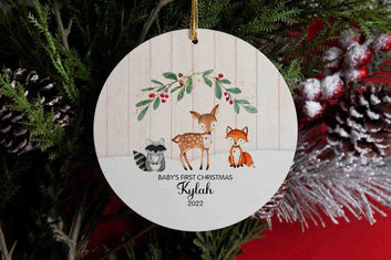 Personalized Baby's First Christmas Ornament, Baby's First Ornament, Woodland Animal Ornaments, Christmas Ornaments, Ornament Gifts