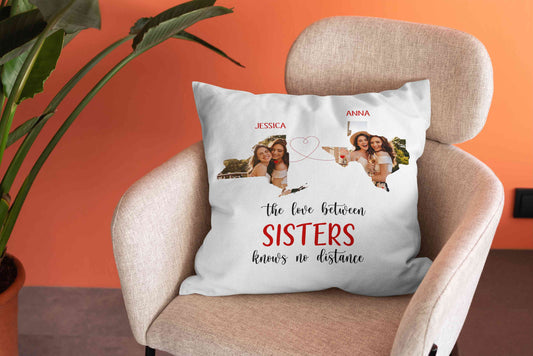 The Love Between Sister Knows No Distance Pillow, State Pillow, Distance Pillow, Custom Image Pillow, Custom Name Pillow