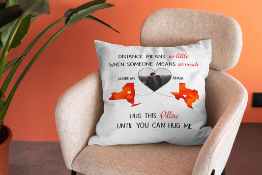 Distance Pillow, State Pillow, Couple Pillow, Custom Image Pillow, Custom Name Pillow, Gift Pillow For Couple